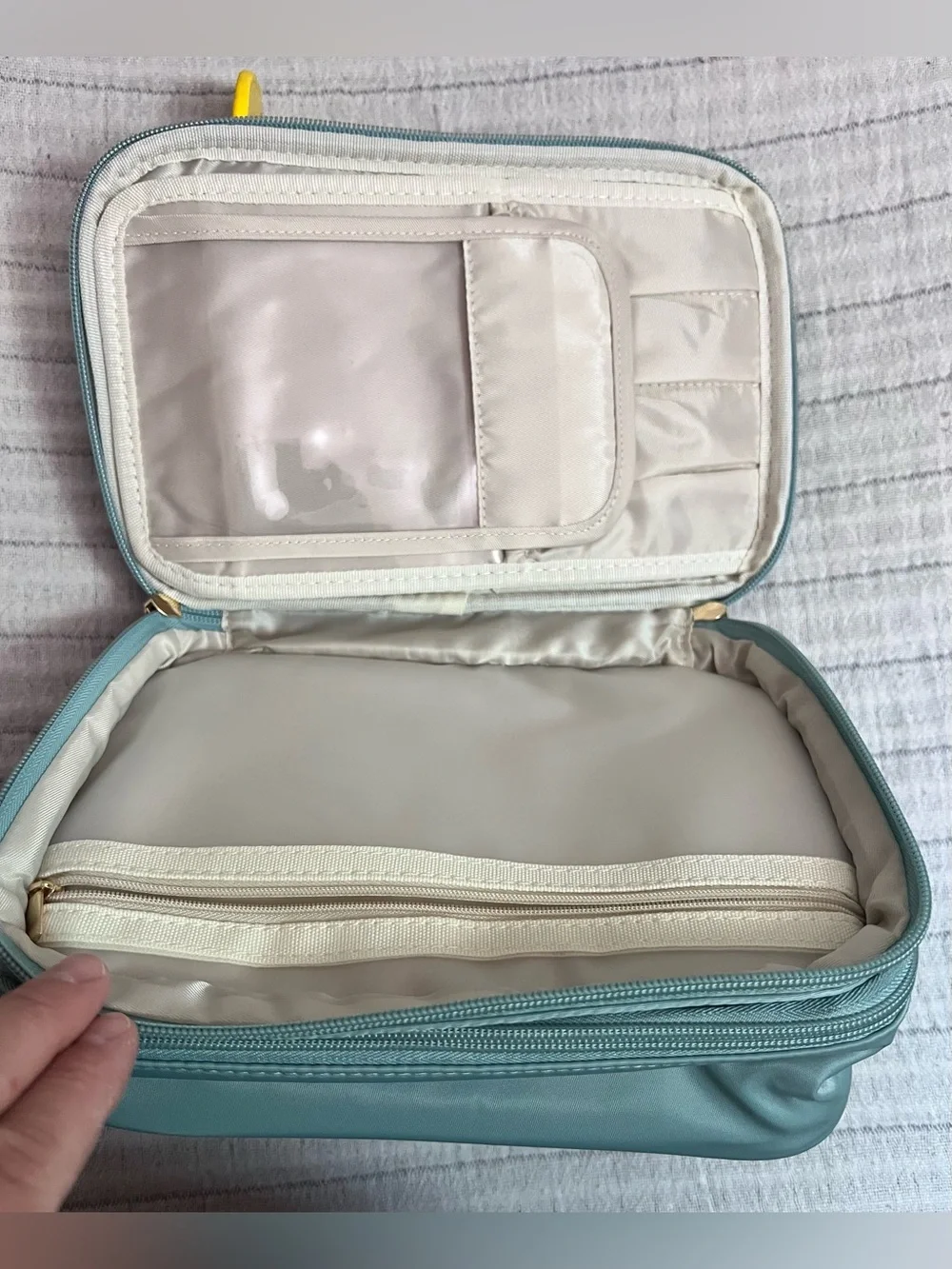 Mint Green Top-Handle Cosmetic Bag with Yellow Mirror Charm
